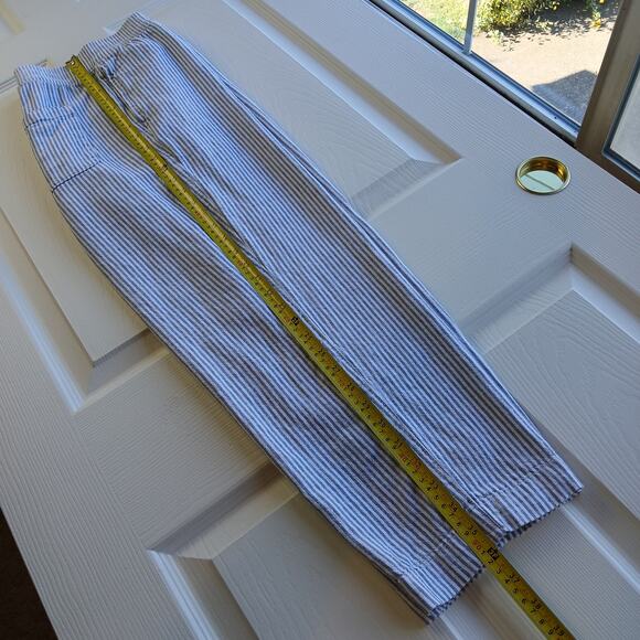 Old Navy High-Waisted Linen-Blend Pants L grey stripe pockets elastic waist - Picture 11 of 12